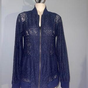 Living Doll Deep navy Blue Lace Bomber Jacket size medium